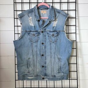 Tribe Kelley Out West Oversized Distressed Denim Vest Womens XXL Blue St John